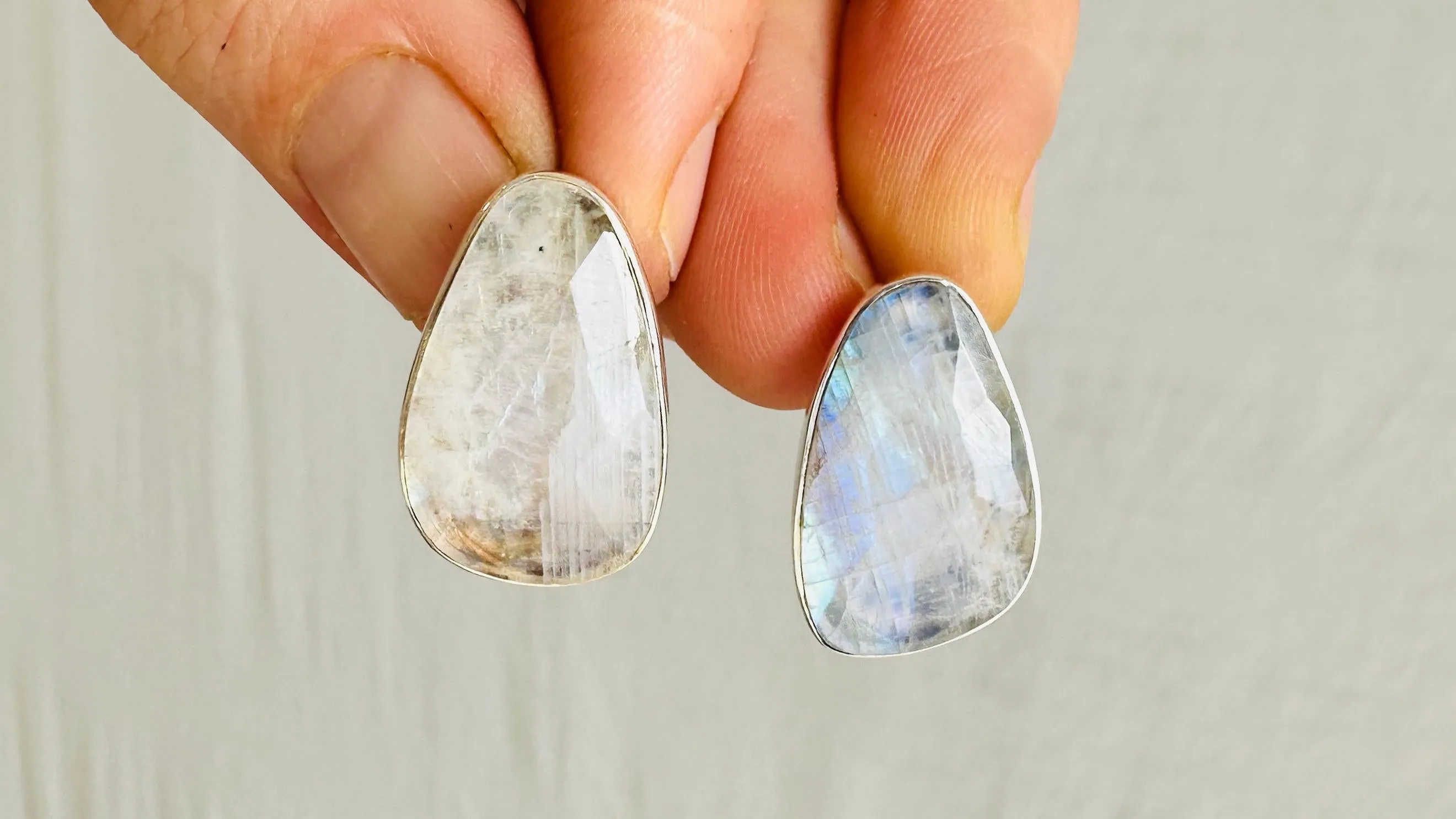 Rainbow Moonstone Post Earrings. Handmade Sterling Silver Jewelry. Small Gift for Her 0931