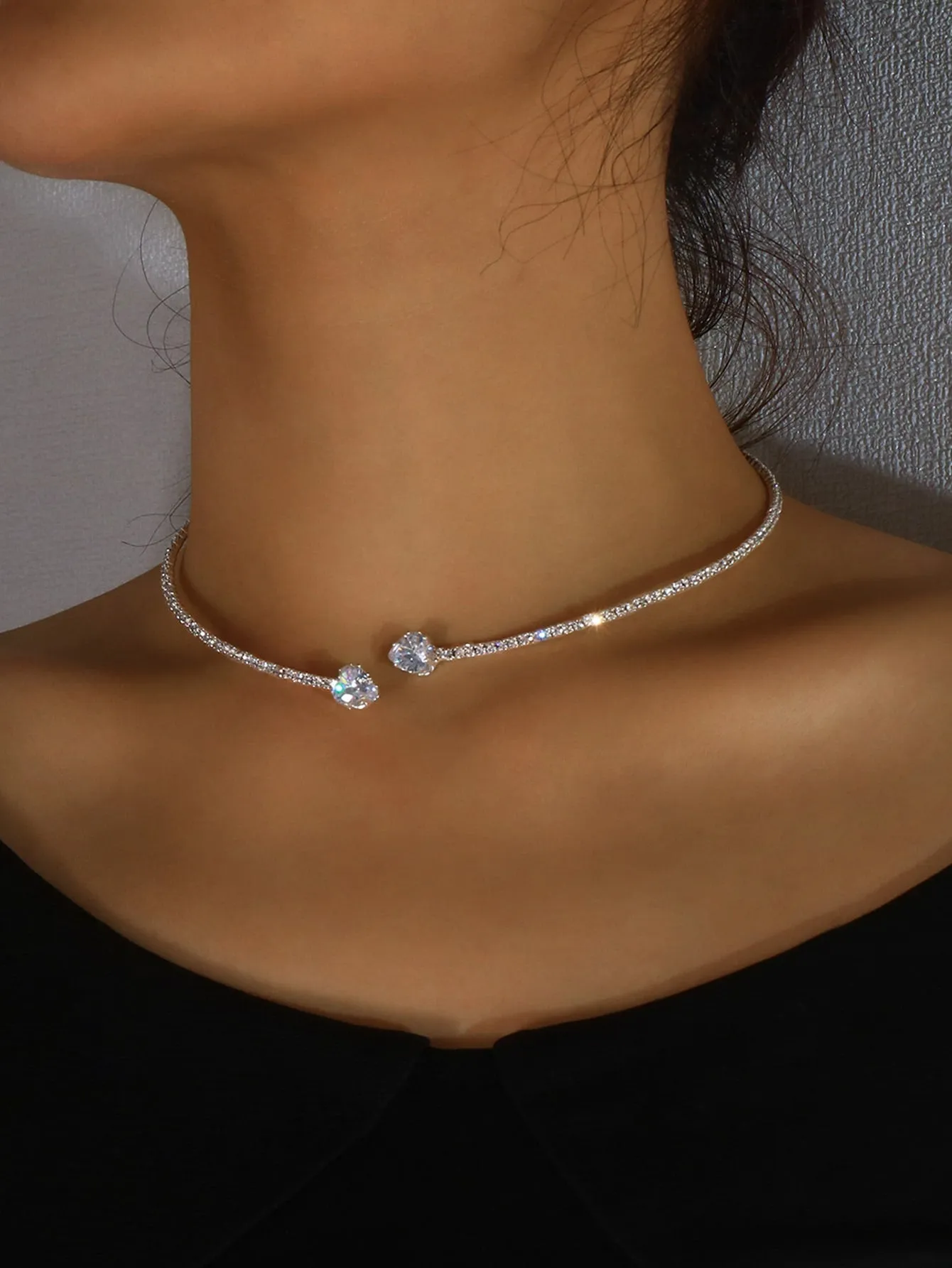 Rhinestone Heart Decor Cuff Choker for Women Jewelry for Women Gift for Her