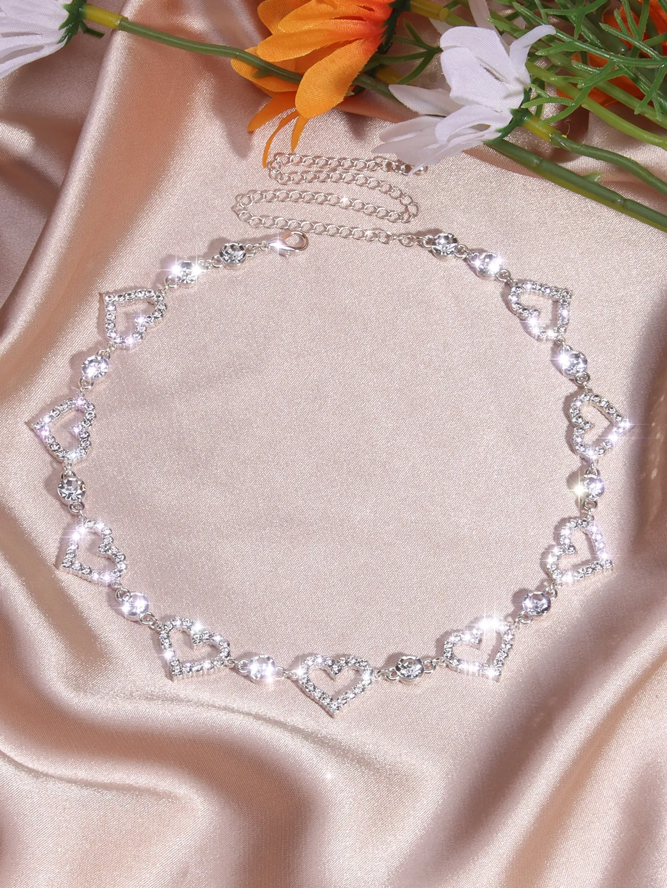 Rhinestone Heart Decor Necklace Jewelry for Women Gift for Her Necklace