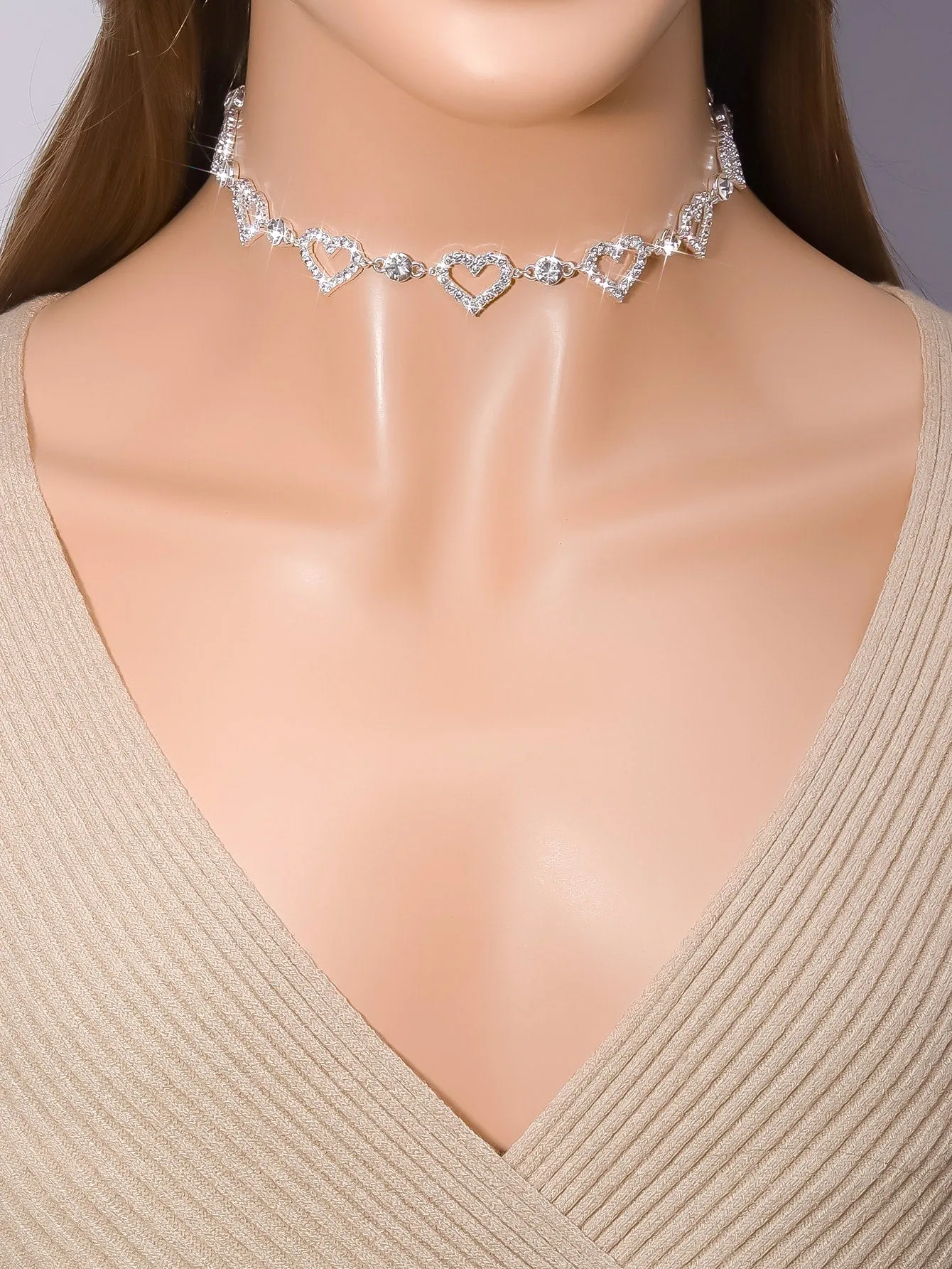 Rhinestone Heart Decor Necklace Jewelry for Women Gift for Her Necklace