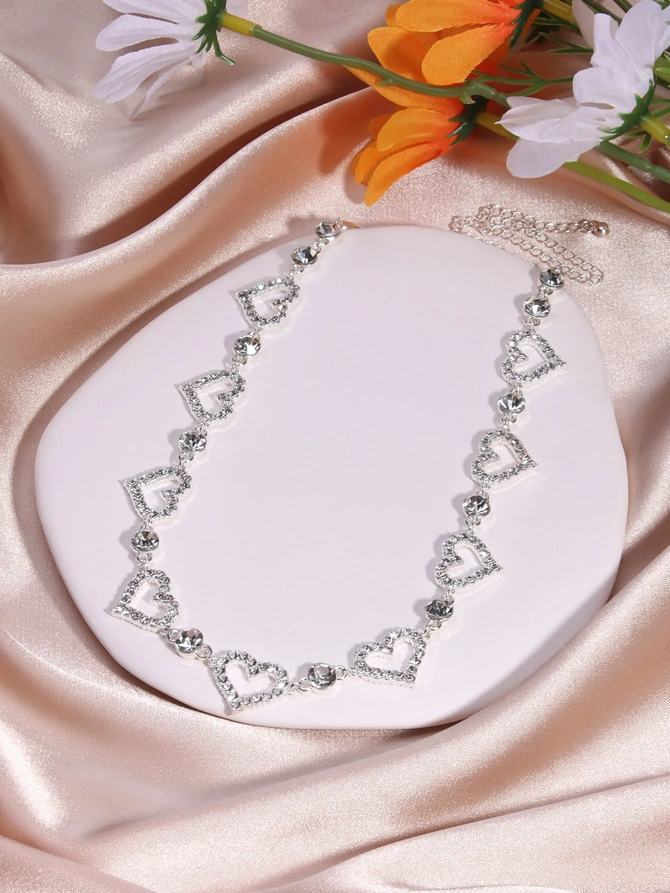 Rhinestone Heart Decor Necklace Jewelry for Women Gift for Her Necklace