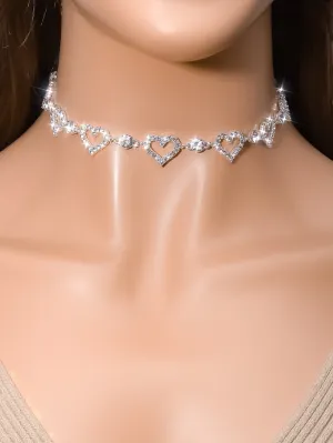 Rhinestone Heart Decor Necklace Jewelry for Women Gift for Her Necklace