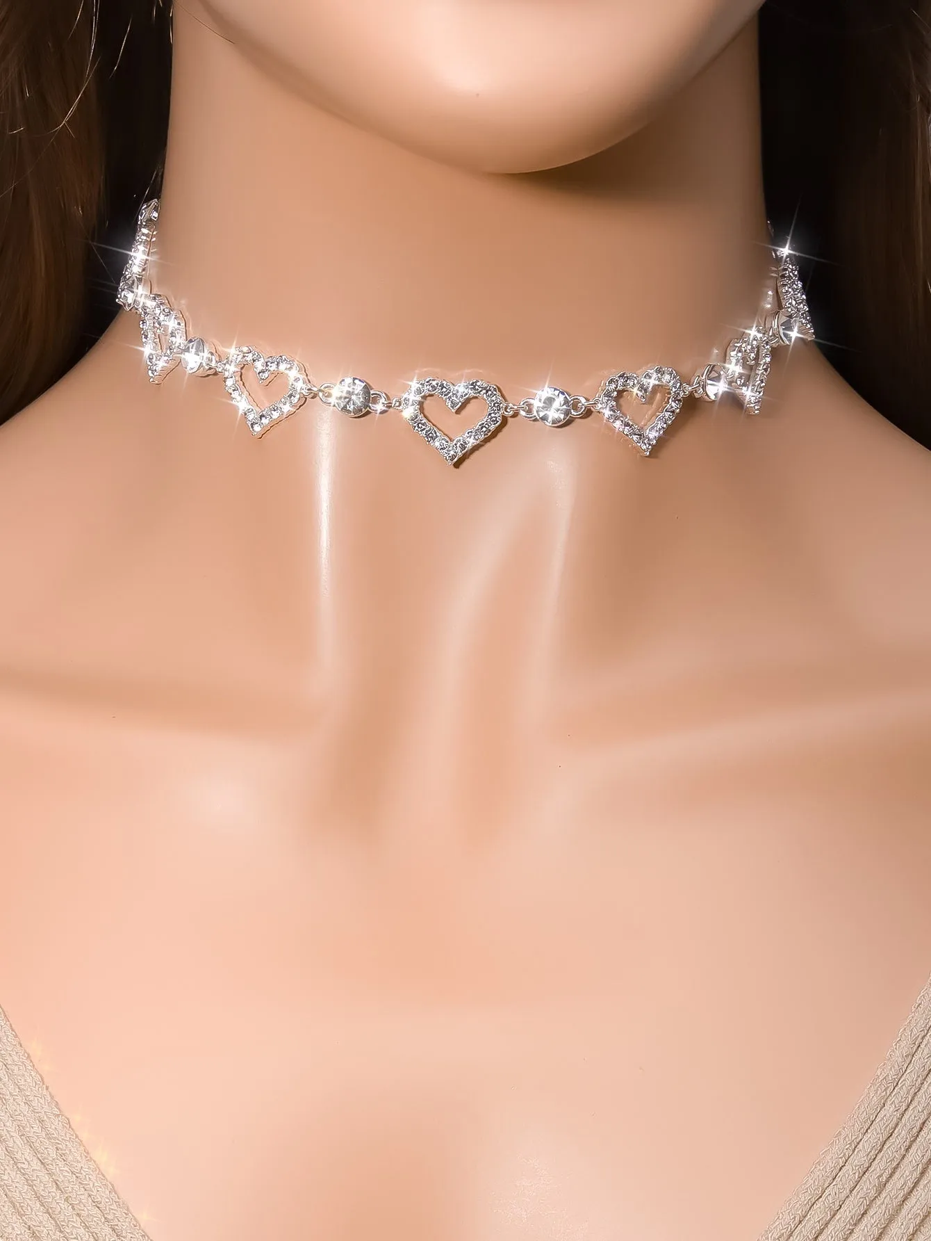 Rhinestone Heart Decor Necklace Jewelry for Women Gift for Her Necklace