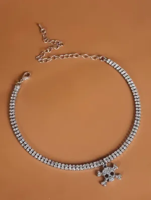 Rhinestone Skull Charm Necklace Jewelry for Women Gift for Her Necklace