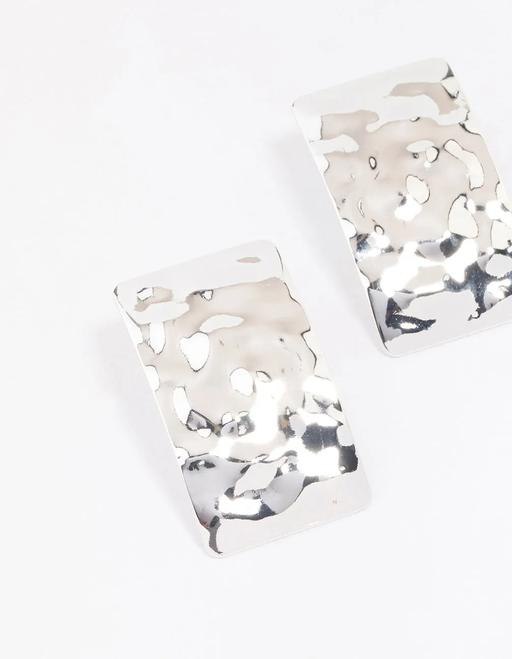 Rhodium Hammered Rectangular Stud Earrings