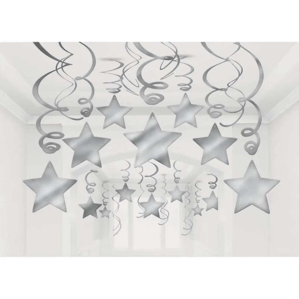 Shooting Stars Foil Swirl Decorations - Silver