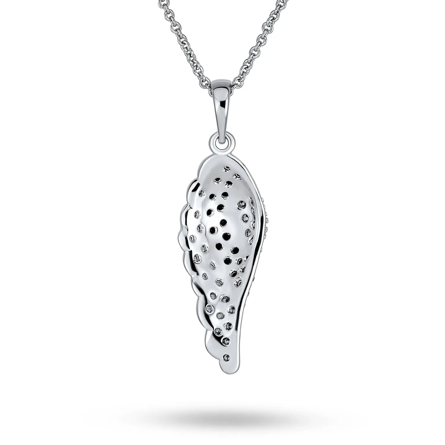 Two Tone CZ Angel Wing Feather Dangle Pendant Necklace Silver Plated